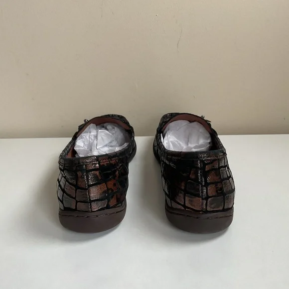 Donald J Pliner Croc Embossed Leather Loafers Women 7M Brown Slip On - Picture 5 of 9